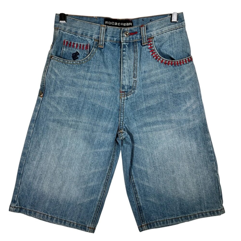 VTG Roca Wear Boys Blue Denim Hip Hop Straight Leg Authentic Jean Shorts Size 10 - Picture 2 of 13